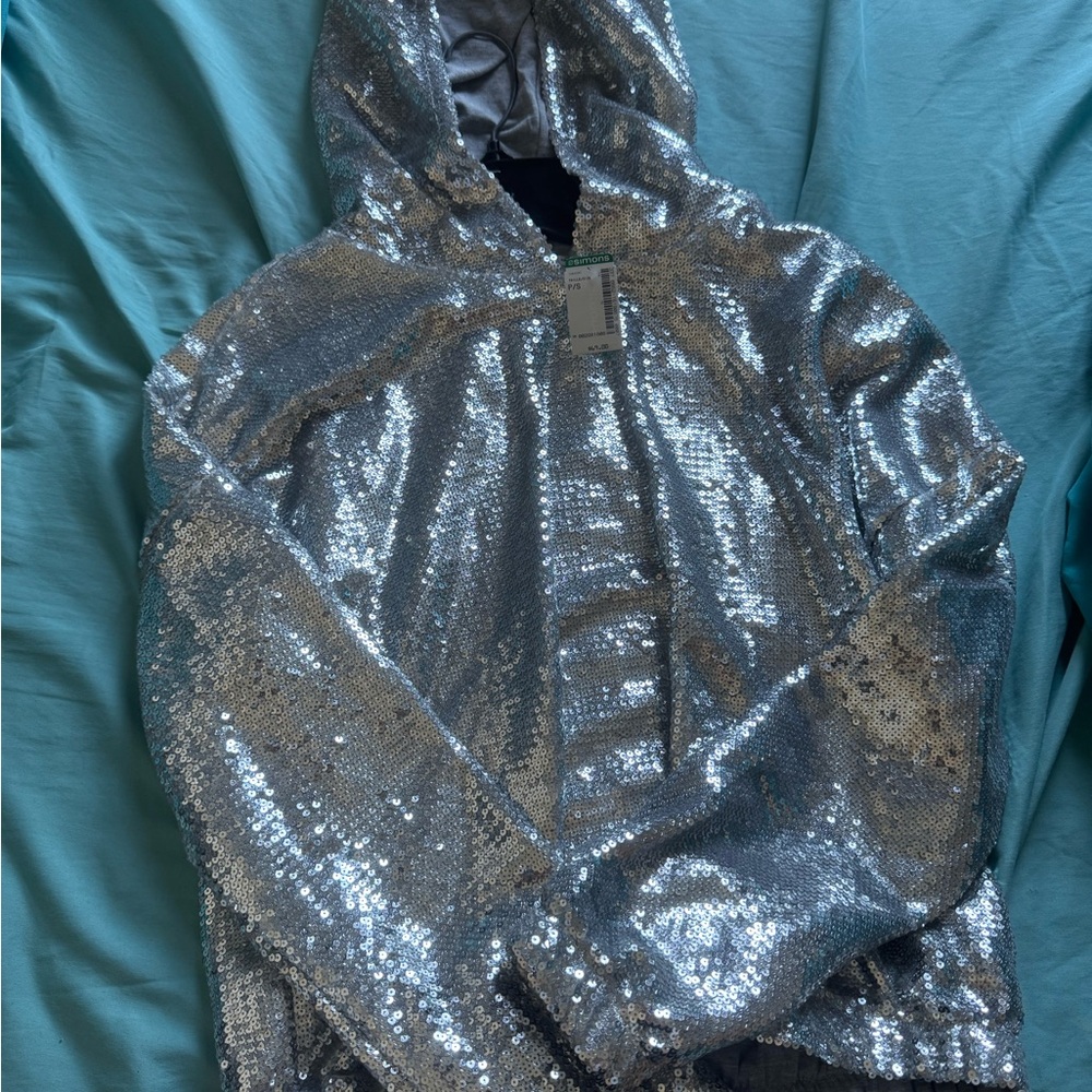Simons Sparkling Silver Sequin Top